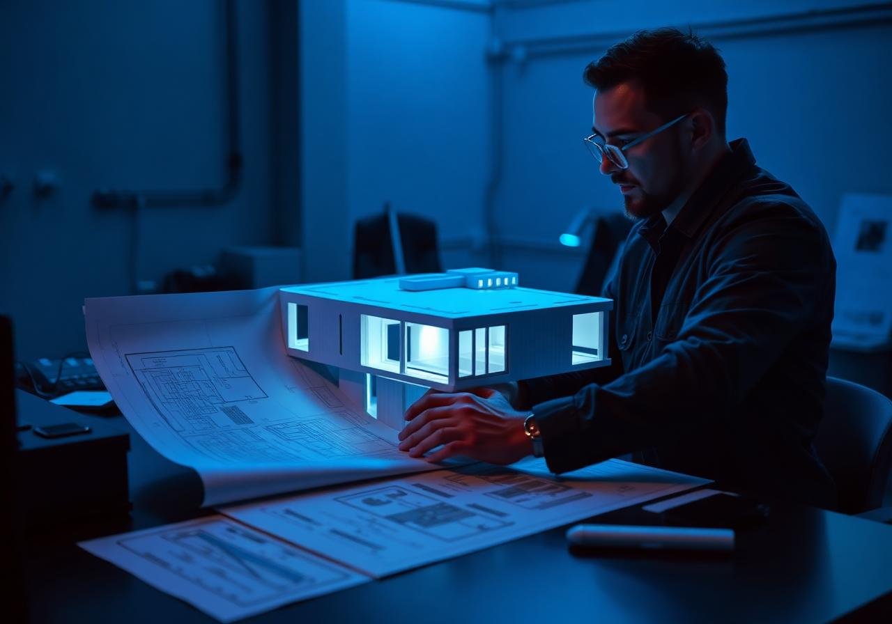 Architect reviewing prefab design